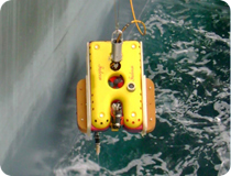 One of our ROV being launched from and FPSO using a bullet and latch system.